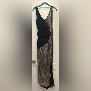 COLLECTION A BY ELENA WANG Size M Black and Gold Sequin Sleeveless Maxi Dress